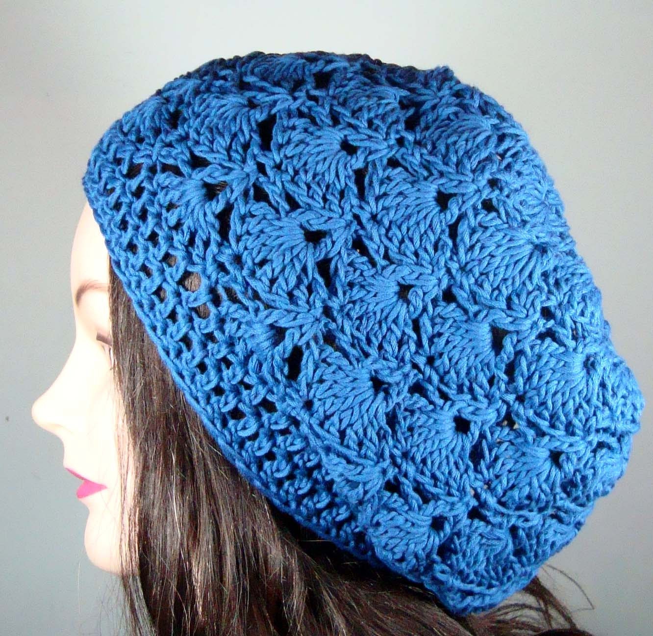 Organic Cotton Tam in Royal Blue Crochet Shells