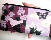 Bird Large Coin purse zipper pouch (Padded) Eco Friendly - NEW Orchid Bird Park Squares