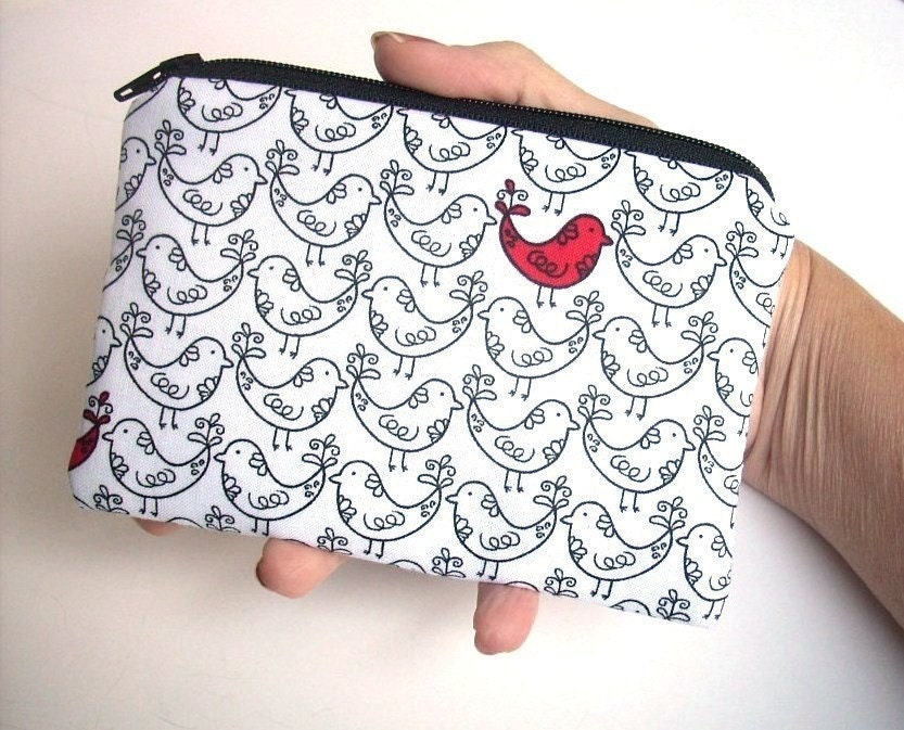 Zipper Pouch ECO-FRIENDLY Little coin purse Padded Ipod or  any Gadget Case - Red Bird LIMITED