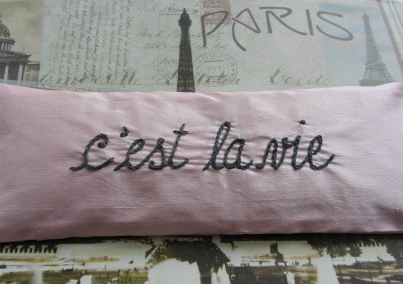 Lavender and Flaxseed Silk  Eye Pillow with Hand Embroidery by Dolce Dreams