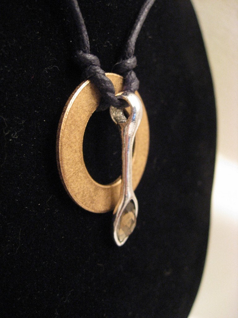 urban artifact necklace - bronze washer, silver and topaz rhinestone jewelry component