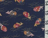 Japanese Cotton Fabric - Oriental Fish on Blue, Half Yard