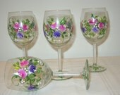 Hand Painted WINE glasses with ROSES