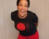 DJ record player women's t-shirt, XL black american apparel t, hip hop turntable fashion