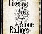 Like A Rolling Stone Lyrics - Bob Dylan Word Art - Word Cloud Art Woodblock Print - Gift Idea