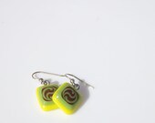 Contemporary Earrings, Handmade Green and Yellow Swirl Earrings FREE SHIPPING (to USA)