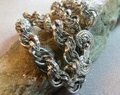 Vintage Monet bracelet - Silver tone double chain twisted woven rope