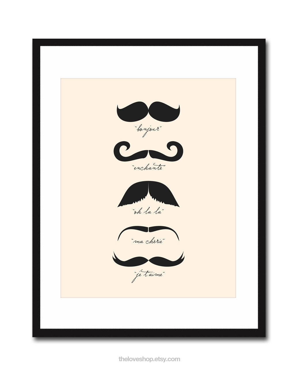Monsieur Moustache - French 8x10 inch Print on A4 (in Cream and Black)