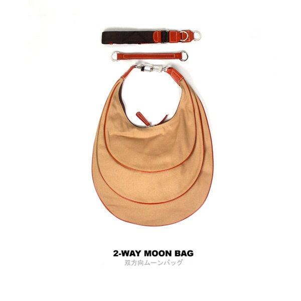 QUOTE Crescent Moon leather n Canvas Bag --- tan
