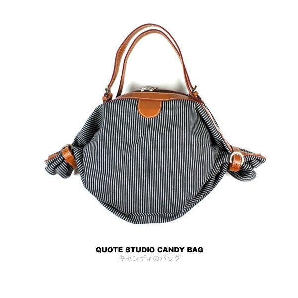 QUOTE Candy bag  2 way Leather n Canvas -- blue stripes