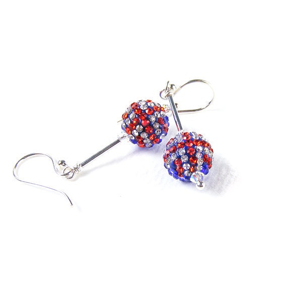 Union Jack Earrings. Sterling Silver & Red White Blue Crystal UK Flag. Support Team GB Olympics 2012 and Queens Jubilee