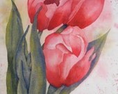 Red Tulips-Spring Again-Original Watercolor Painting of Flowers