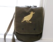 Hardbacked Tech Case Mapcase Style Shoulder Bag with Gold Crowned Crow