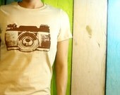 Vintage camera tshirt - Cream and Brown- Screen Print Vintage Inspired Graphic Small, Med, Large and XL