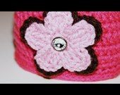 Newborn Baby Hat Pink Brown Flower Baby Shower