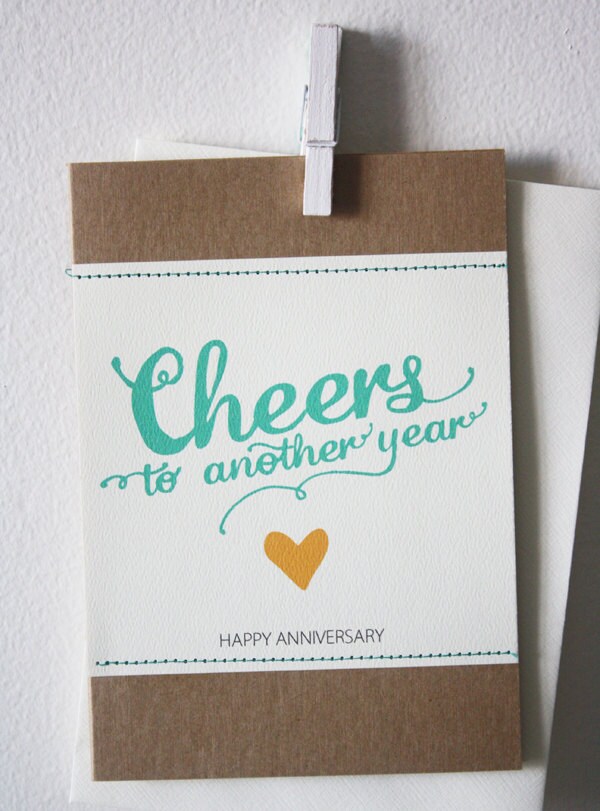 Happy Anniversary Stitched Greeting Card: 'CHEERS to another year.'