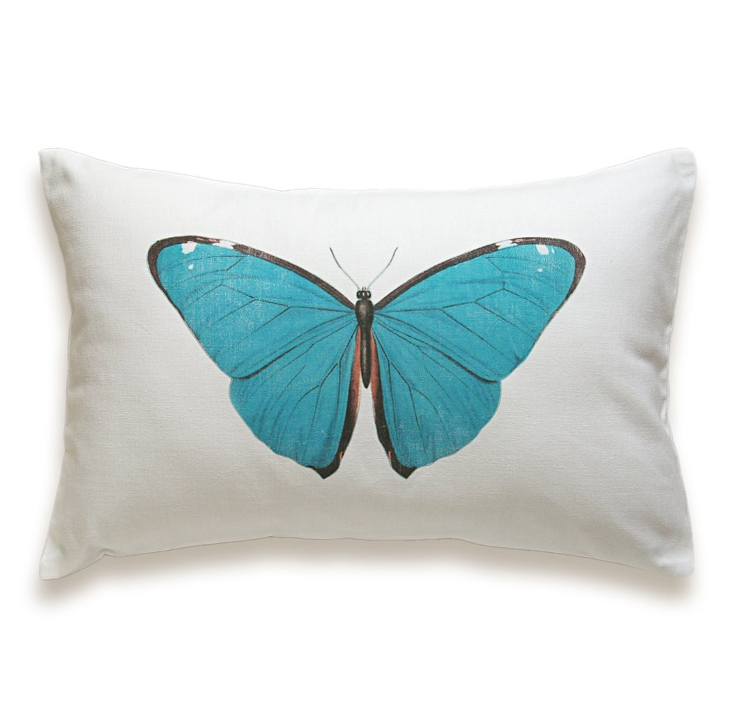 Butterfly Pillow Cover 12x18 inch White Cotton PRINT DESIGN 09