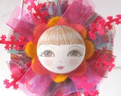 Fabric Brooch Flower / Pin - Olga Doll Face