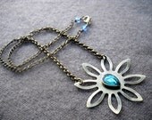 Brass Flower Necklace - Brass Chain - Bezel Set Faceted Crystal