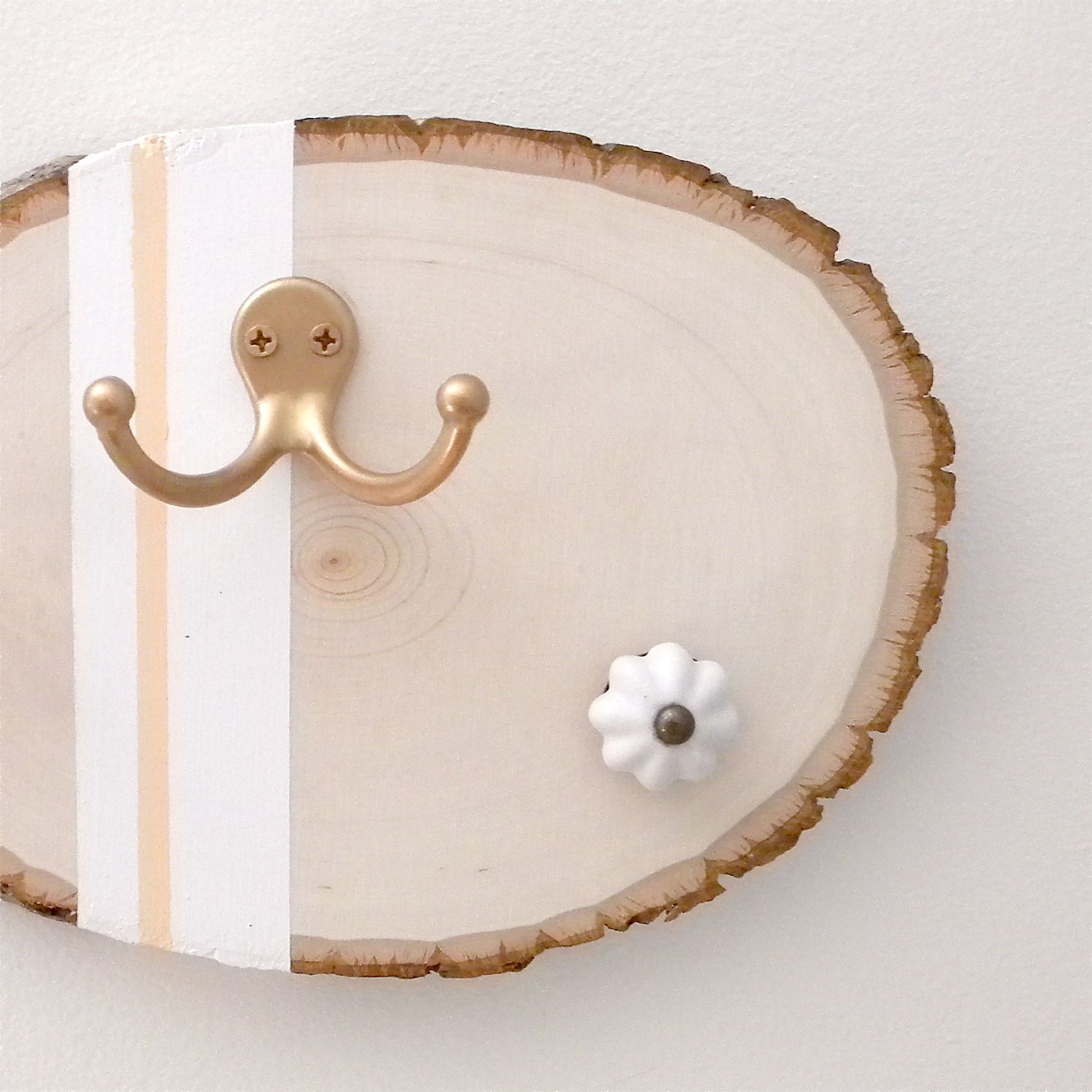 wooden jewelry hanger, peach and gold