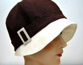 1920s Dark Chocolate and Cream Linen Cloche - Made to Order