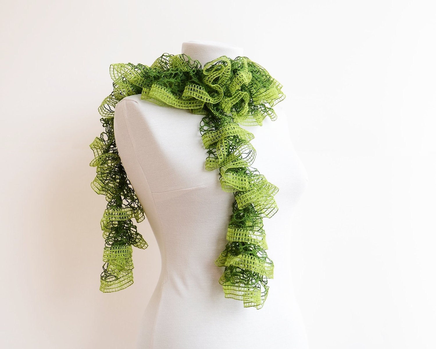 Ruffle Scarf, Green Crochet Scarf, Shamrock and Apple Green, Spring Fashion, Holiday Accessories