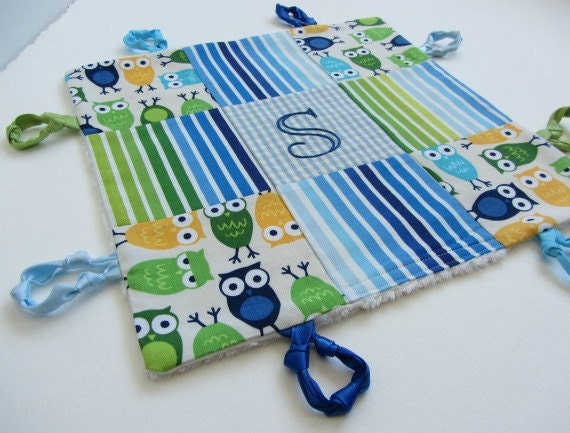 Baby Boy Lovey Blanket with Custom Hand Embroidery by Dolce Dreams