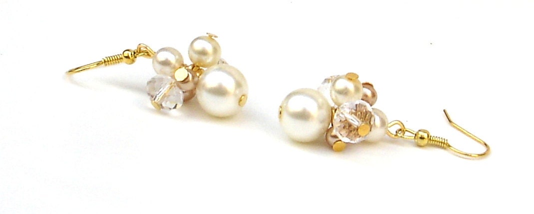 Pearl and Crystal Cluster Earrings