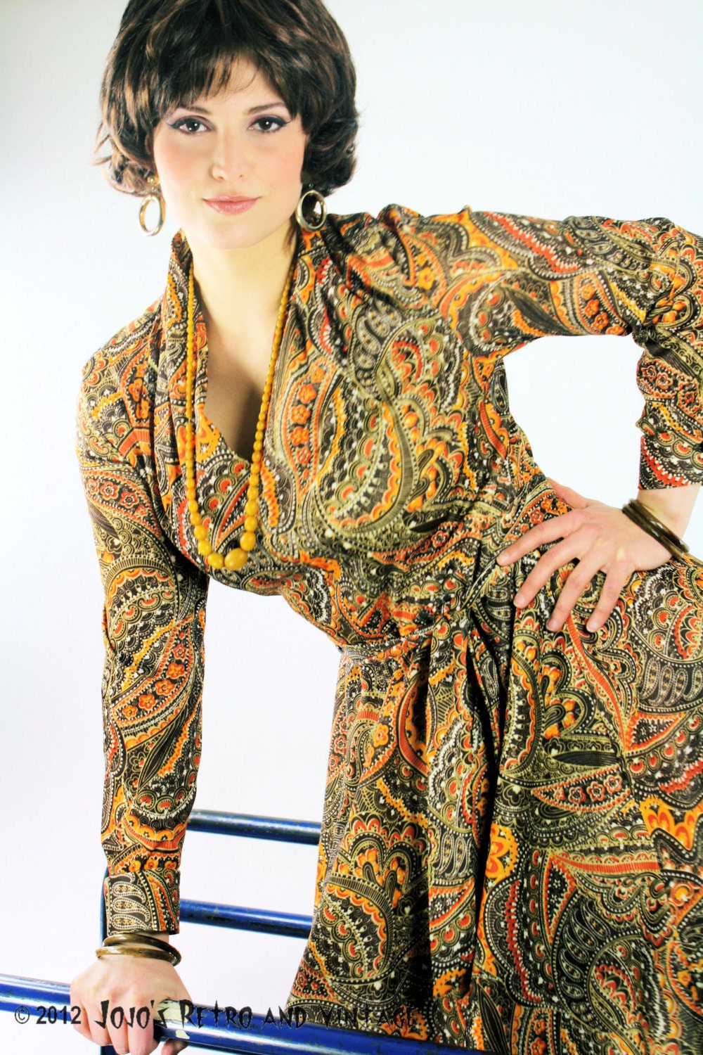 70s vintage indie paisley dress / xlarge