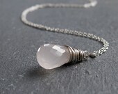 Rose Quartz Necklace -      Handmade Necklace, Sterling Silver,  Quartz  Jewelry,  Pink,  Gemstone Necklace