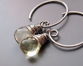 Drop Earrings - Oxidized Silver, Lemon Quartz, Yellow,   Wire Wrapped,   Quartz Jewelry
