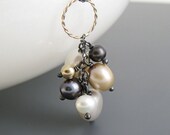 Pearl Necklace -  Cluster, Oxidized Silver, Mixed Metals, Freshwater, Gold Filled, Pearl Jewelry, Delicate Jewelry