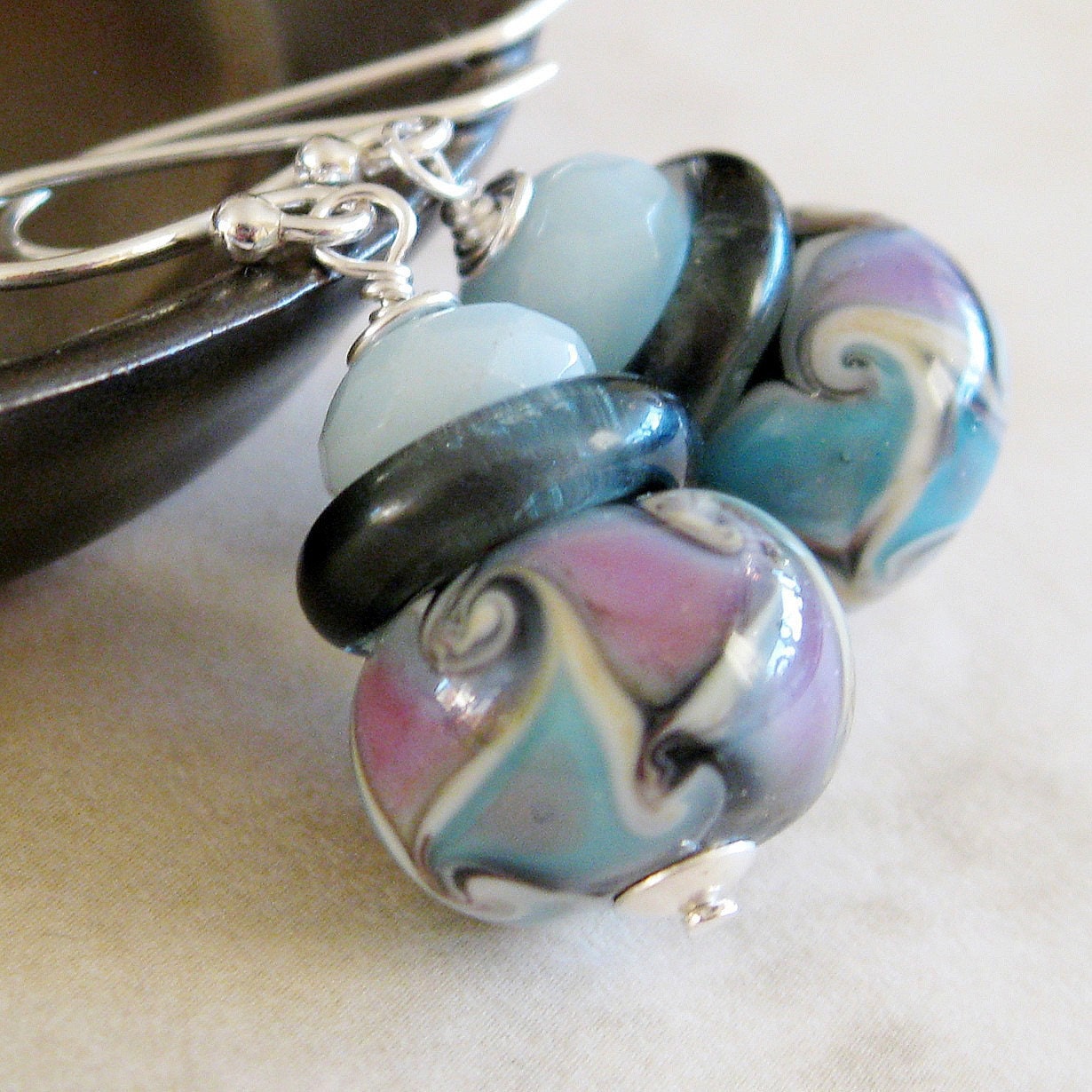 Lampwork Earrings -  Sterling Silver,  Blue Earrings, Handmade Earrings,  Lampwork Jewelry