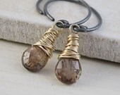 Gemstone Earrings - Andalusite, Mixed Metals, Golden, Drop Earrings, Gold Filled, Oxidized Silver, Gemstone Jewelry