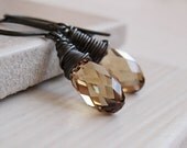Crystal Earrings - Swarovski Earrings, Golden, Crystal Jewelry, Wire Wrapped, Drop, Sterling, Oxidized Silver, Sparkling