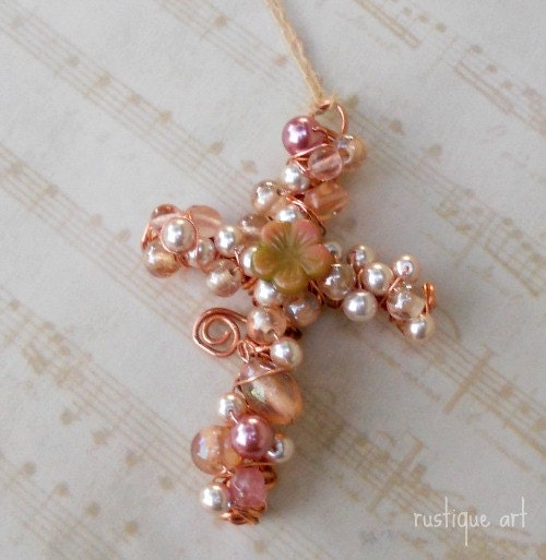 Beaded Copper Wire Cross