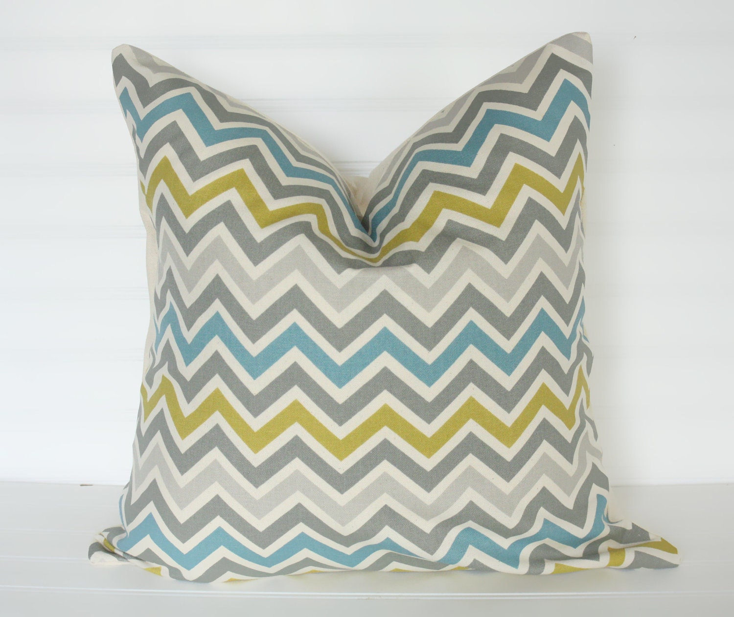 Gray Blue and CITRINE Chevron Pillow Cover 18x18 - TheLaceyPlacey