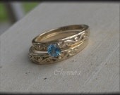 14 K Regal Yellow Gold and .25 CT. Aquamarine Engagement and Matching Wedding Band Set. Size 6.5  OOAK set Handmade by Chymiera