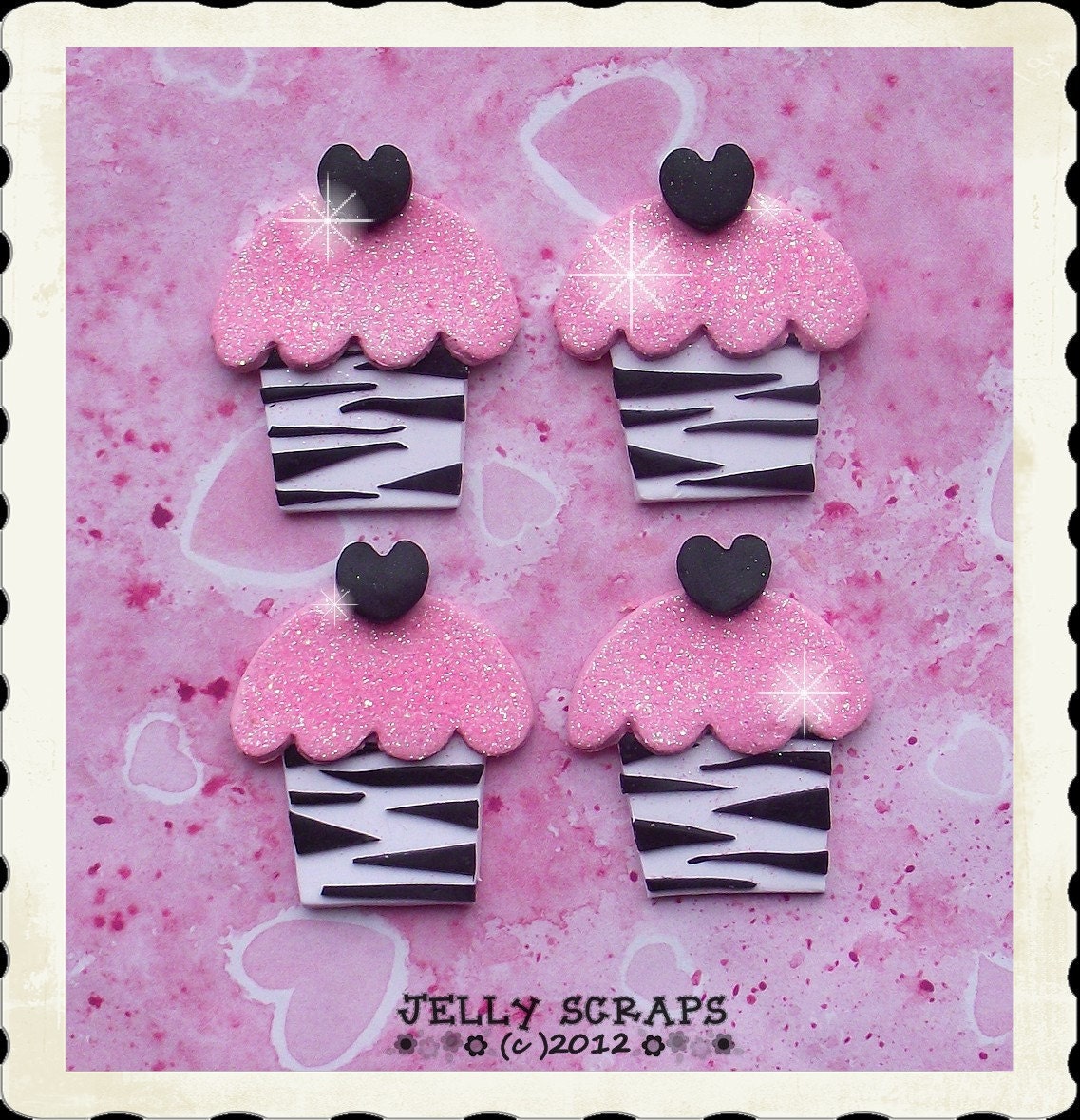 Zebra-Glam Cupcake embellishment/bow center/party favor set