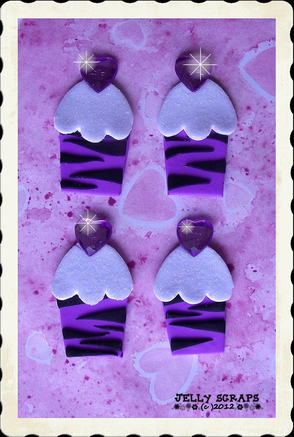 Purple Zebra Cupcake polymer clay embellishment/bow center/party favor set