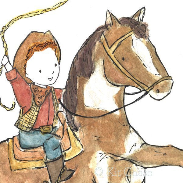 Children's Art - Ride 'Em Cowboy (E) 5x7 - Art Print