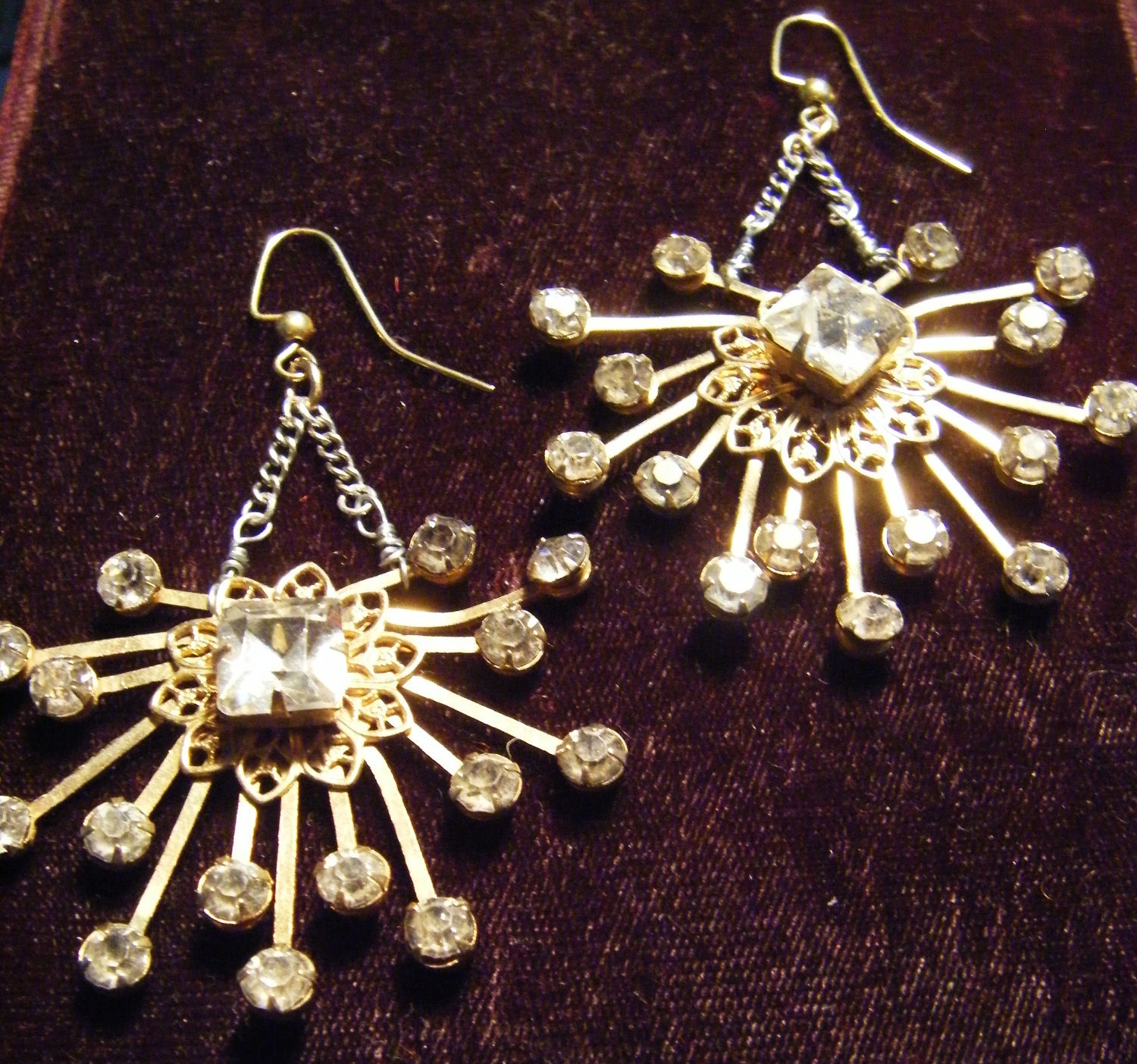 Vintage rhinestone earrings one of a kind vintage assemblage