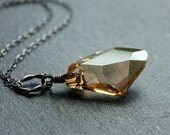 Crystal Necklace - Oxidized Silver, Swarovski Jewelry,  Golden Necklace, Crystal Jewelry, Handmade