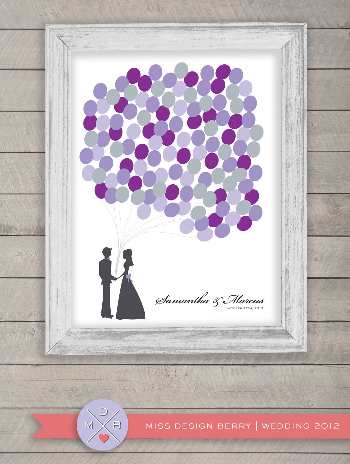 wedding guest book alternative - purple balloons (printable)