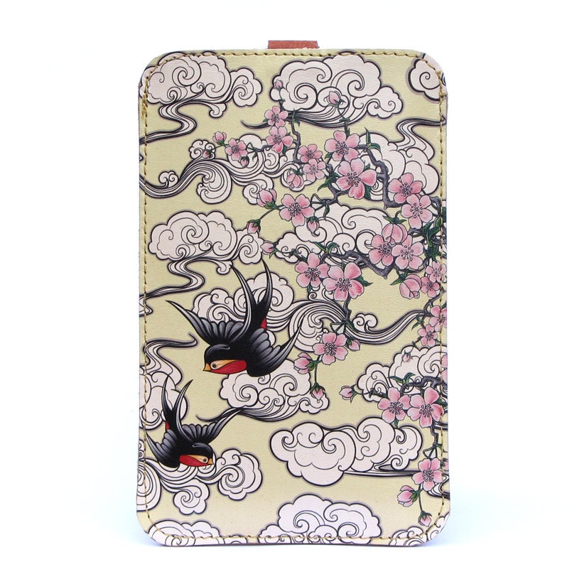 Leather iPhone Case Special Edition -Cherry blossom & swallows