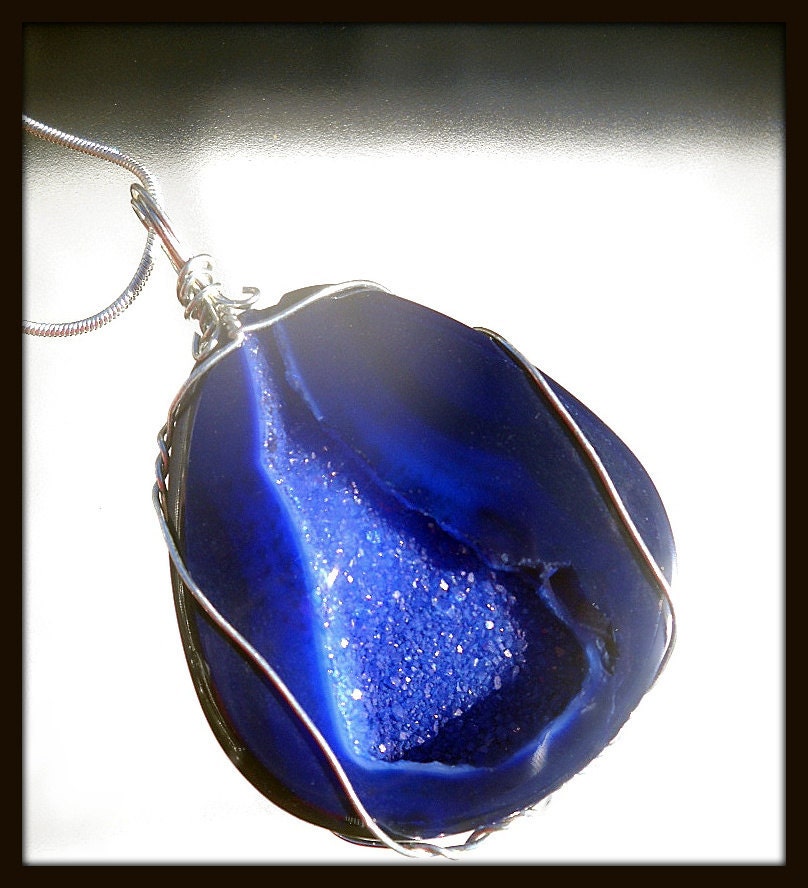 Druzy Quartz - Beautiful Blue -  Wire Wrapped - Pendant -