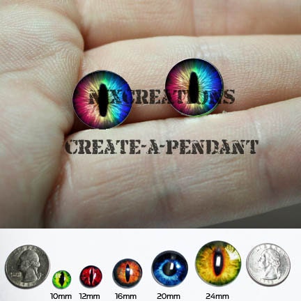 10mm Handmade Set of Evil Rainbow Spectrum Dragon Glass Taxidermy Doll Eyes Cabochons for Steampunk Jewelry Rings