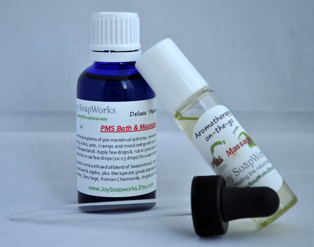 PMS Bath & Massage Oil, 2 oz Glass Bottle with Dropper, Free 0.15 oz Roll-On