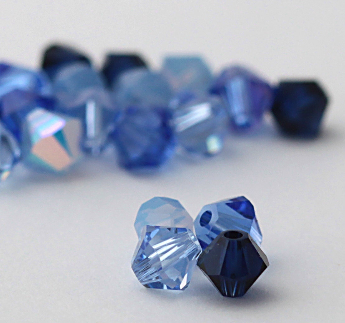 Swarovski Crystal Elements - 40,  3mm and 4mm bicone crystals - Brillant Blue Mix