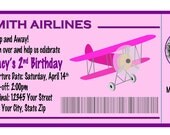 Girly Airplane Boarding Pass Birthday Invitation - Digital File - You Print - Photo Invite